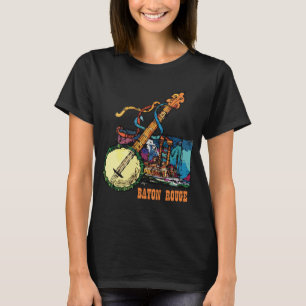 Camiseta Noche de Jazz con Banjo en Baton Rouge Retro Viaje