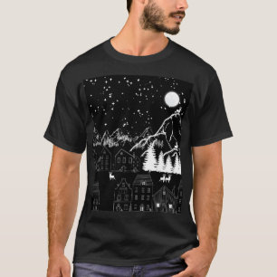Camiseta Noche de luz de luna del Black White Deertown Star