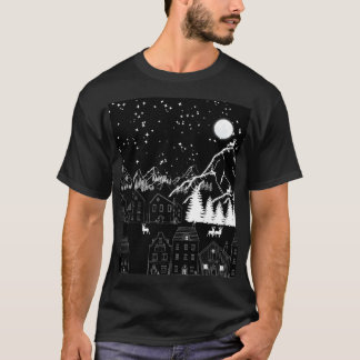 Camiseta Noche de luz de luna del Black White Deertown Star