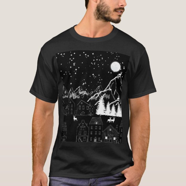 Camiseta Noche de luz de luna del Black White Deertown Star (Anverso)