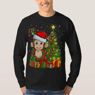 Camiseta Noche de luz de mono árbol de navidad Santa Hat