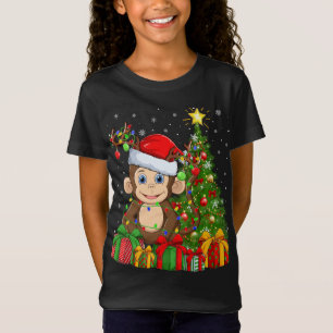 Camiseta Noche de luz de mono árbol de navidad Santa Hat