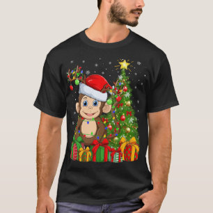 Camiseta Noche de luz de mono árbol de navidad Santa Hat