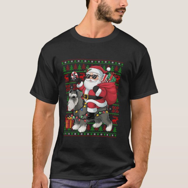 Camiseta Noche de Navidad feo ilumina a curioso perro de Sa (Anverso)