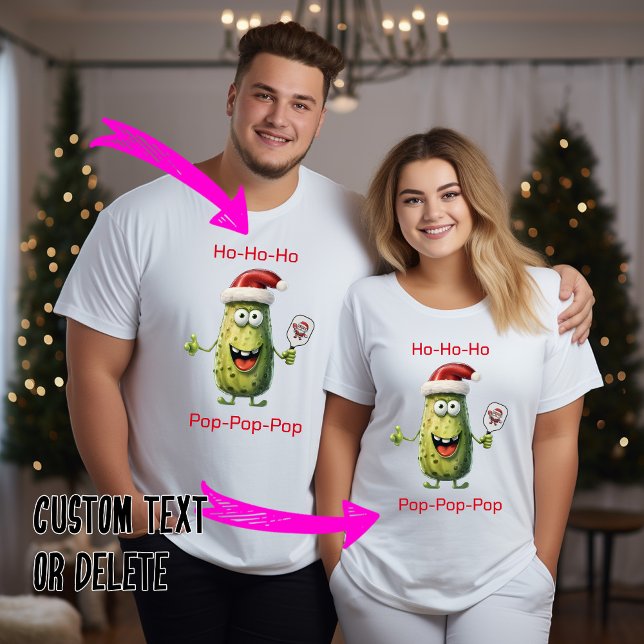 Camiseta Noche de piquetes de Ho-ho-ho y pop-pop (Funny customizable pickleball Christmas unisex t-shirt in many colors)