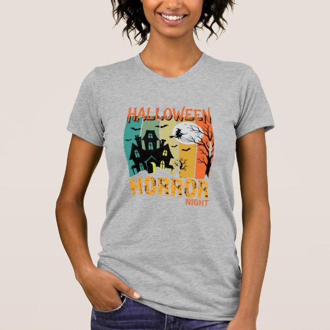Camiseta Noche de Terror de Halloween Casa Embrujada Vector (Anverso)