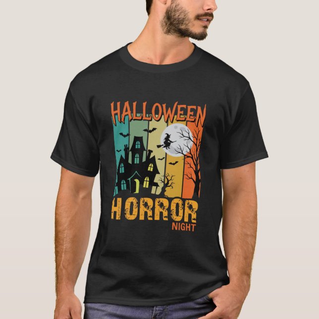 Camiseta Noche de Terror de Halloween Casa Embrujada Vector (Anverso)