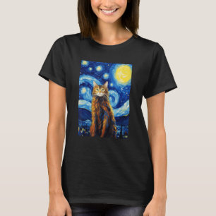 Camiseta Noche del gato de Maine Coon Starry Vincent van Go