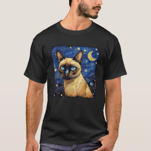 Camiseta Noche del gato siamés Starry Van Gogh Halloween Ki