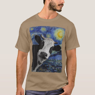 Camiseta Noche divertida de arte de vaca Starry Van Gogh Pi