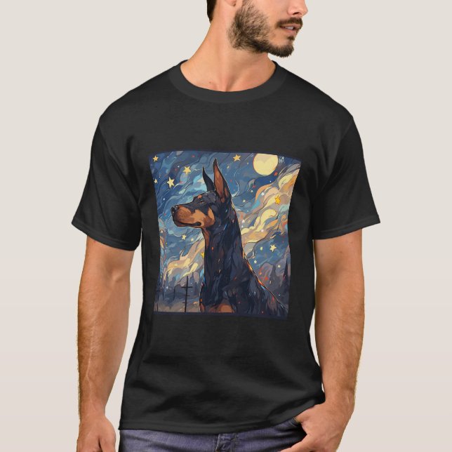 Camiseta Noche Doberman Starry Para Papá Perro Mamá Perro (Anverso)