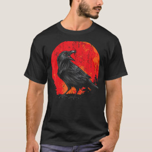 Camiseta Noche espeluznante pájaro animal rojo luna negro r