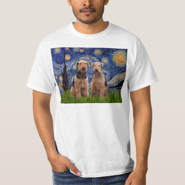 Camiseta Noche estrellada - Airedale Terriers (dos) (Anverso)