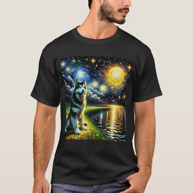 Camiseta Noche estrellada Alaskan Malamute Perro Van Gogh L (Anverso)
