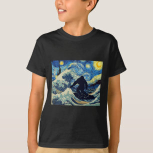 Camiseta Noche estrellada Bigfoot surfeando la gran ola fre
