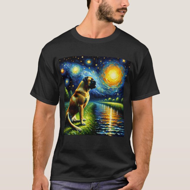 Camiseta Noche estrellada Bullmastiff Perro Van Gogh Lover (Anverso)