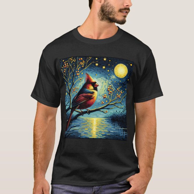 Camiseta Noche estrellada Cardenal Norte Van Gogh Bird Love (Anverso)