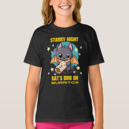 Camiseta Noche estrellada, cena de murciélagos en burrito