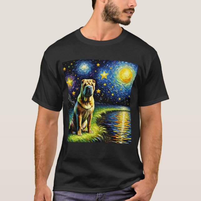 Camiseta Noche estrellada Chino Shar-Pei Perro Van Gogh Lov (Anverso)