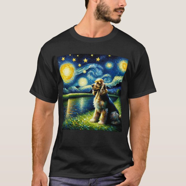 Camiseta Noche estrellada Cocker americano Spaniel Dog Van  (Anverso)