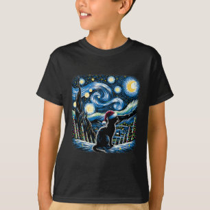 Camiseta Noche estrellada de Van Gogh Festiva Navidad Gato