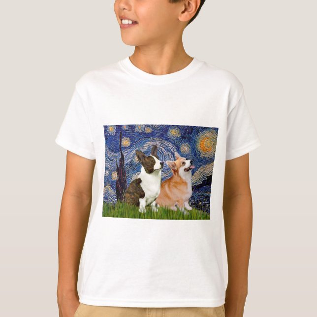 Camiseta Noche estrellada - Dos Corgis galeses (C + P) (Anverso)