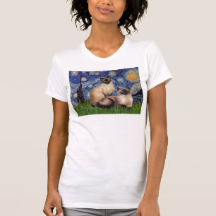 Camiseta Noche estrellada - Dos gatos siameses (Punto de ch