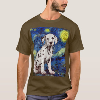 Camiseta Noche estrellada Dotada De Perro Dalmatiano Pintan