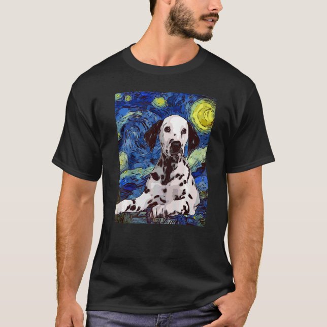 Camiseta Noche estrellada Dotada Perro Dalmatiano Pintando  (Anverso)