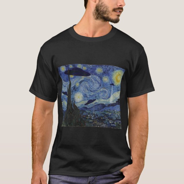 Camiseta Noche estrellada Funny Van Gogh Pintando OVNI Alie (Anverso)