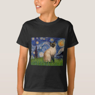 Camiseta Noche estrellada - gato siamés de punta de foca