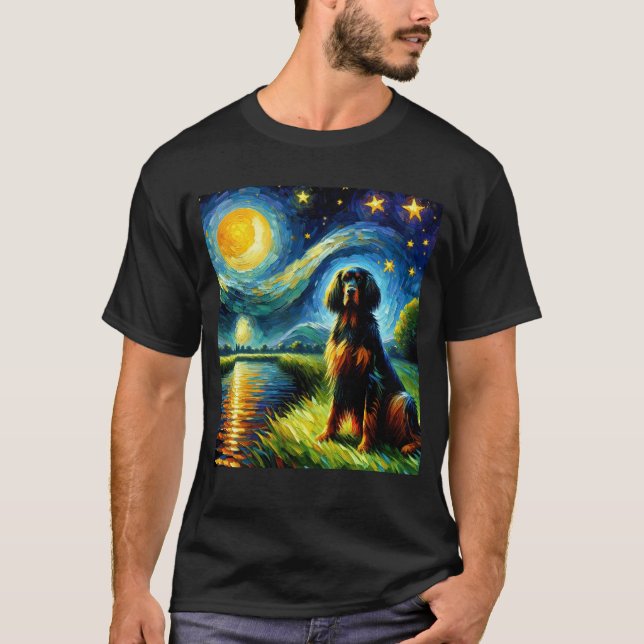 Camiseta Noche estrellada Gordon Setter Dog Van Gogh Lover (Anverso)