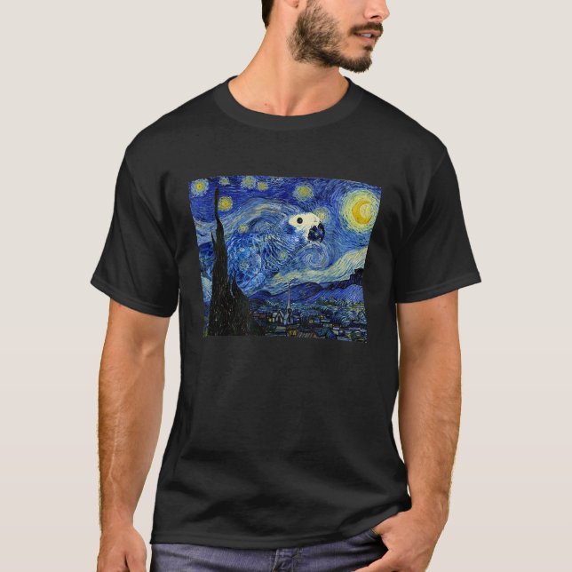 Camiseta Noche estrellada Loro Gris Africano Van Gogh Art B (Anverso)
