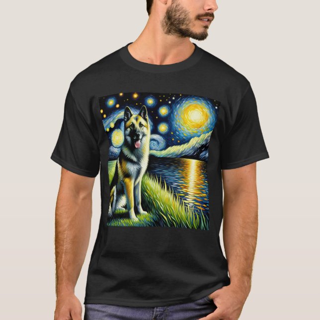 Camiseta Noche estrellada Noruego Elkhound Dog Van Gogh Lov (Anverso)