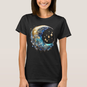 Camiseta Noche estrellada oro celestial fantasía azul luna