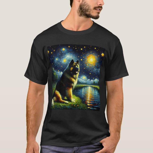 Camiseta Noche estrellada Pastor Caucásico Perro Van Gogh L (Anverso)