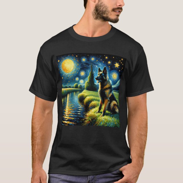 Camiseta Noche estrellada Pastor Holandés Perro Van Gogh Lo (Anverso)