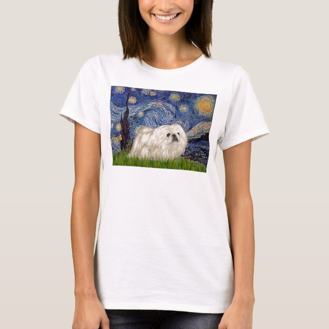 Camiseta Noche estrellada - Pekingés blanco 4 (Anverso)