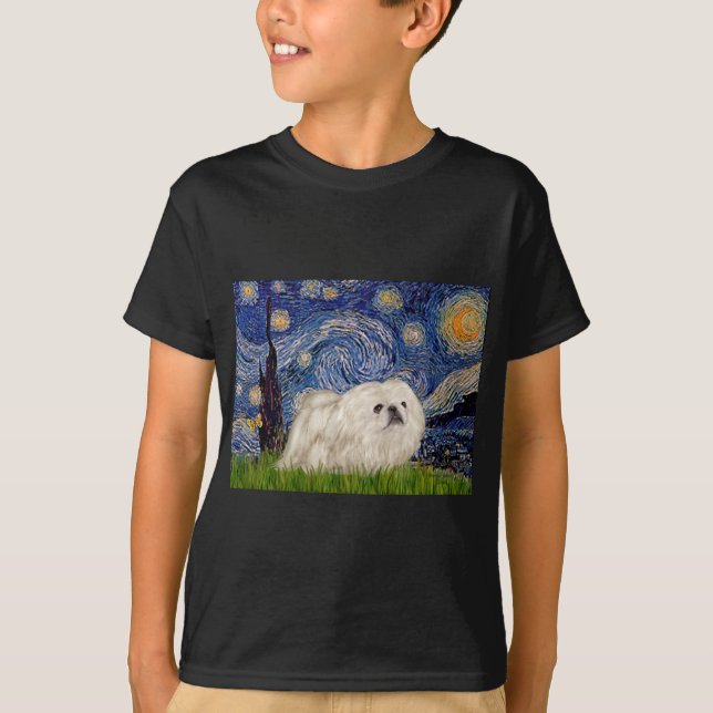 Camiseta Noche estrellada - Pequinés blanco 4 (Anverso)
