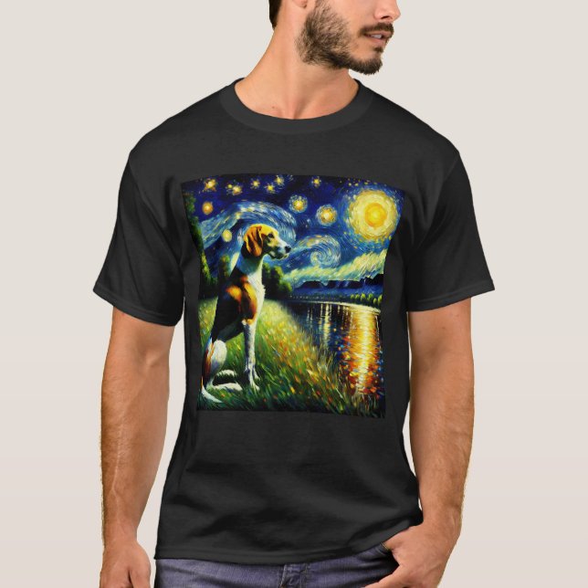 Camiseta Noche estrellada Perro de Foxhound Inglés Van Gogh (Anverso)