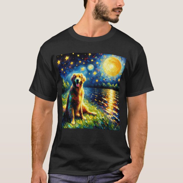 Camiseta Noche estrellada recuperadora de perro de capa pla (Anverso)