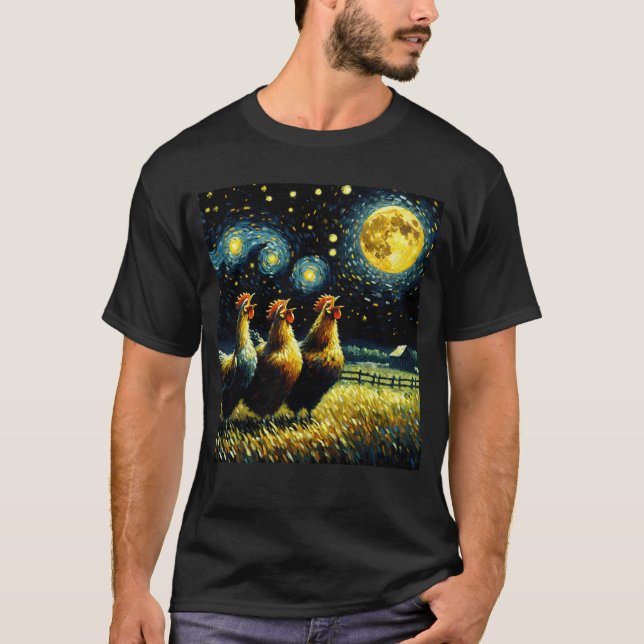 Camiseta Noche estrellada Tres Alumnos de pollo en la granj (Anverso)