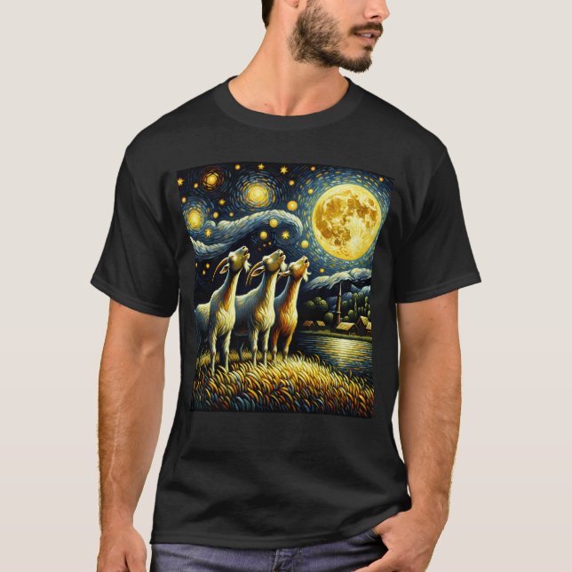 Camiseta Noche estrellada tres cabras llorones en la granja (Anverso)