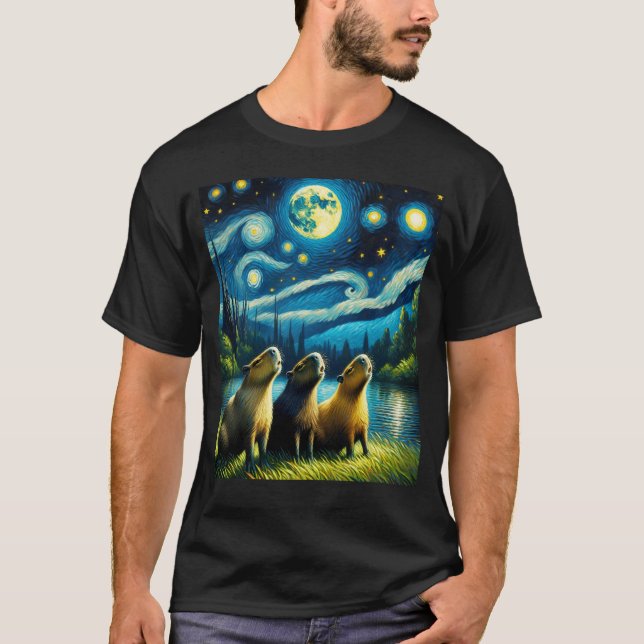 Camiseta Noche estrellada Tres Capibaras llorando en la lun (Anverso)