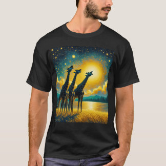 Camiseta Noche estrellada tres jirafas llorando en la camio