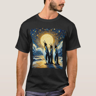 Camiseta Noche estrellada tres pingüinos llorando en Moon V