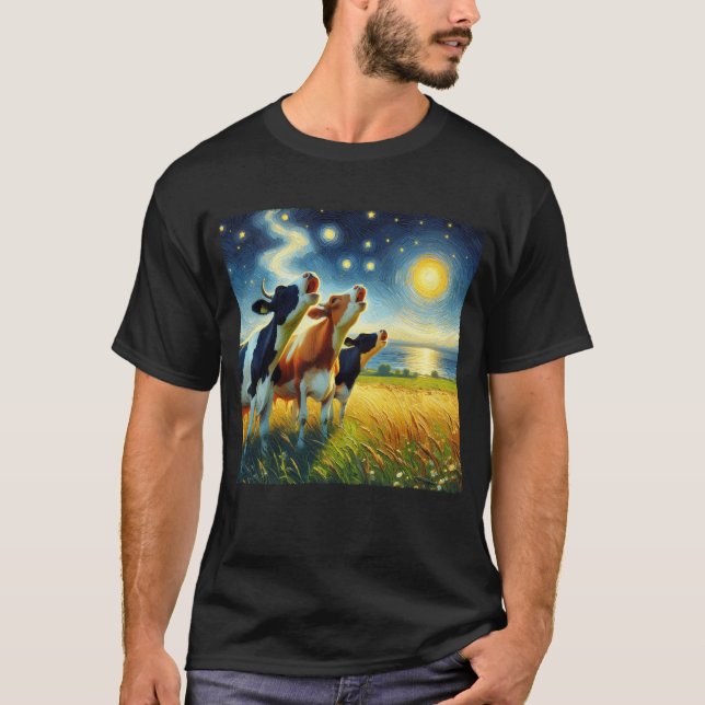 Camiseta Noche estrellada tres vacas llorando en Moon Van G (Anverso)