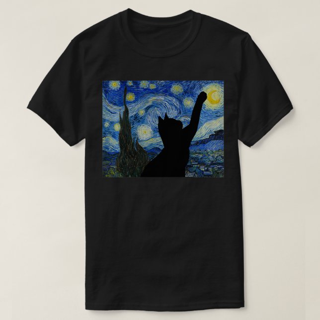 Camiseta Noche estrellada Van Gogh Pintura Graciosa Gato Am (Diseño del anverso)