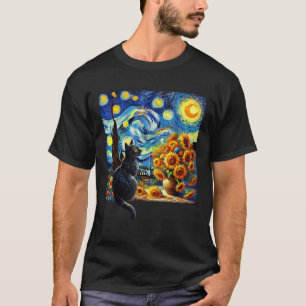 Camiseta Noche estrellada Vincent Van Gogh Sunflowers Cat L