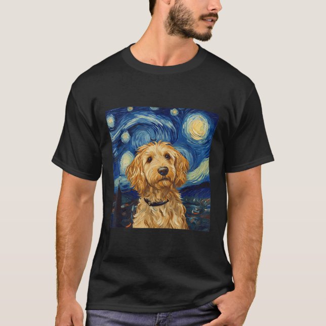Camiseta Noche Goldendoodle Van Gogh Starry (Anverso)